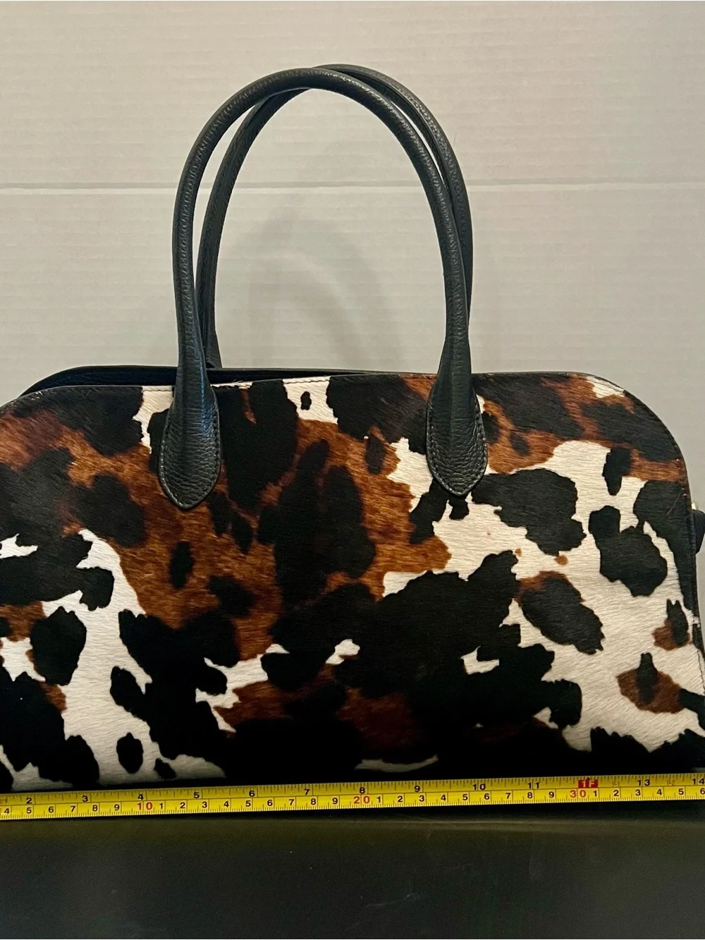 Cowhide Pattern Top-Handle Women's Bag in Brown and Black